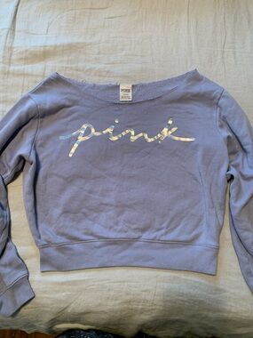 PINK Victoria's Secret Lavender Off-the-Shoulder Logo Sweatshirt
